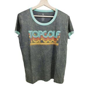 NEW Topgolf Graphic Tee Ringer‎ T-Shirt Retro Style Top Gray Blue Size S NWOT